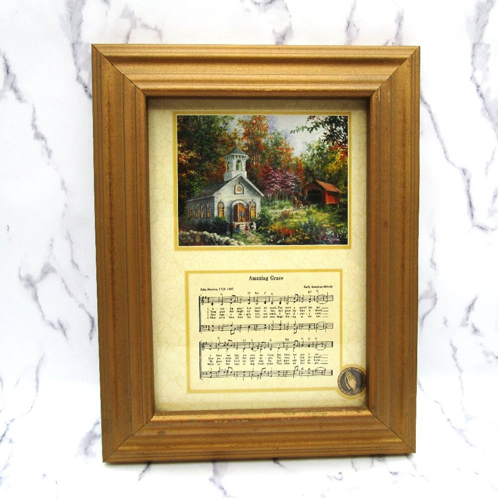 Vintage Wall Hanging Picture Or Table Top Frame Amazing Grace Hymn Serene Church